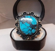 GEM GRADE NAVAJO MORENCI TURQUOISE STERLING SILVER BROOCH PIN 1.5"L