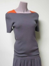 Chanel NEW Colorblock Drop Waist Flared Skirt Dress 40 Fine Knit Orange Grey 12A