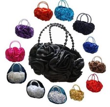 Satin Silk Rose Flower Wedding Evening Handbag Purse Party Clutch Prom Bridal 