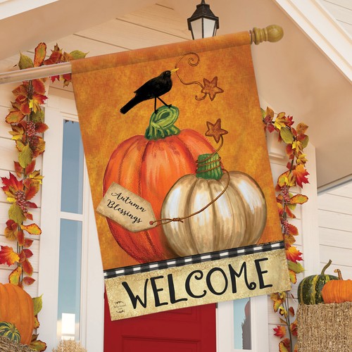 Rustic Pumpkins Fall House Flag Primitive Welcome Crow 28