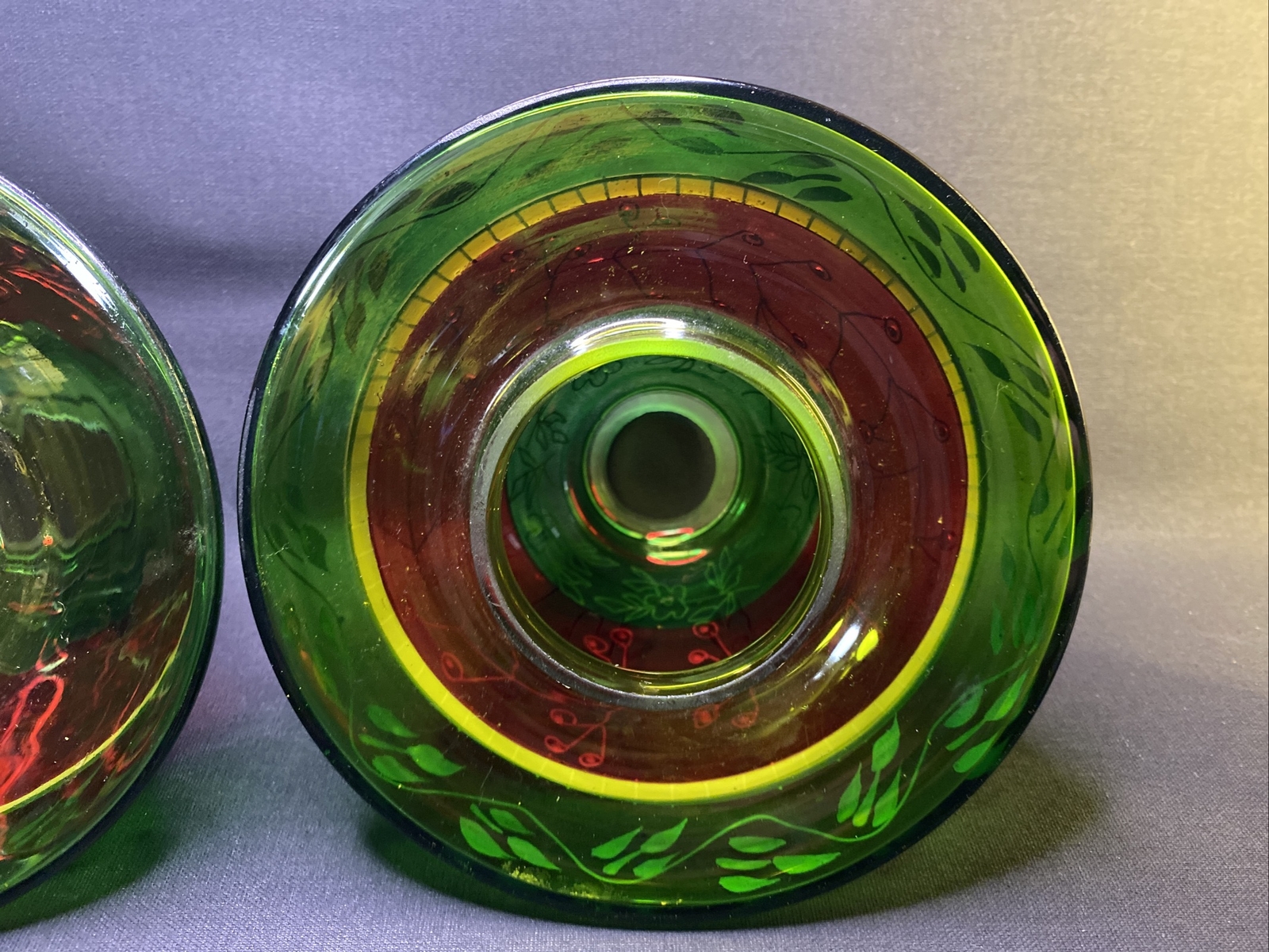 Glass Candle Toppers Shade for Jar Candle Red & Green w/Gold Trim Lot