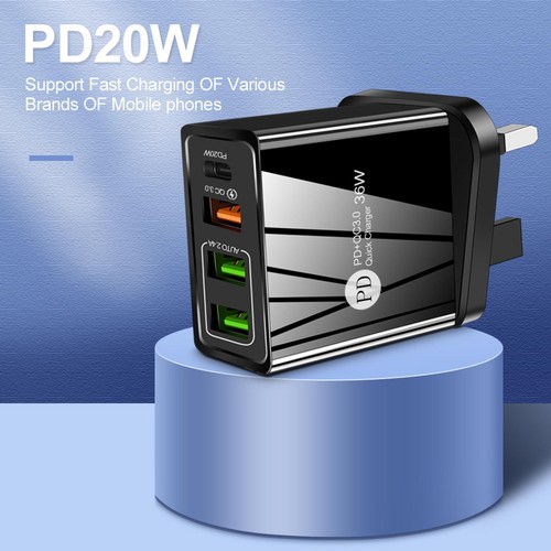 New 4-Port 36W QC 3.0 USB Fast Quick Charge PD USB-C Hub Charger Adapter Plug b - Picture 3 of 7