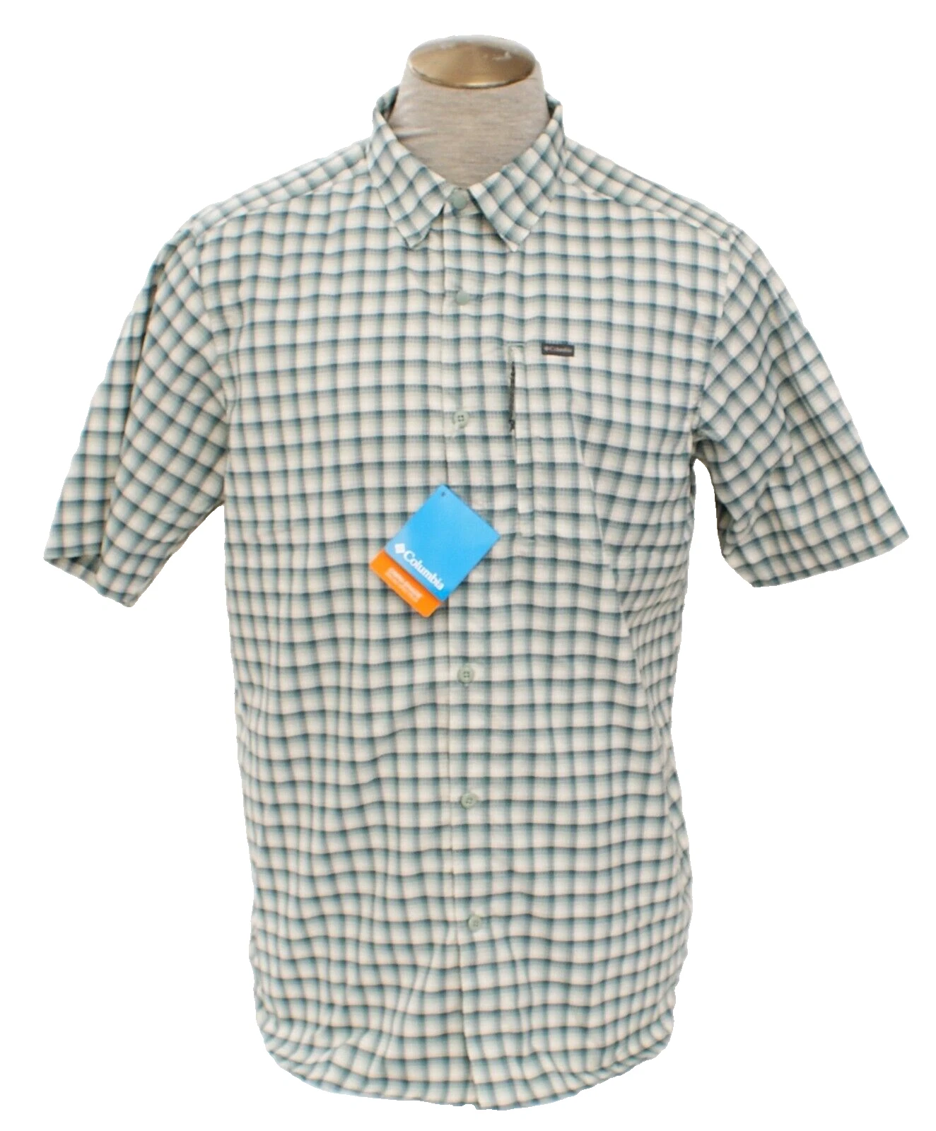 Columbia Men's 3XT Teal Blue Plaid Silver Ridge Button Front Shirt UPF 50 Tall