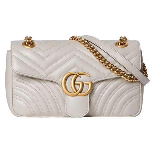 Gucci Marmont Medium GG $2850 Light Grey Leather Shoulder Bag New And Authentic