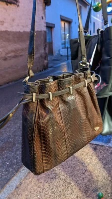 Lancel sac vintage en cuir de serpent, vintage, usures, marron 30x24cm - Photo 1/4