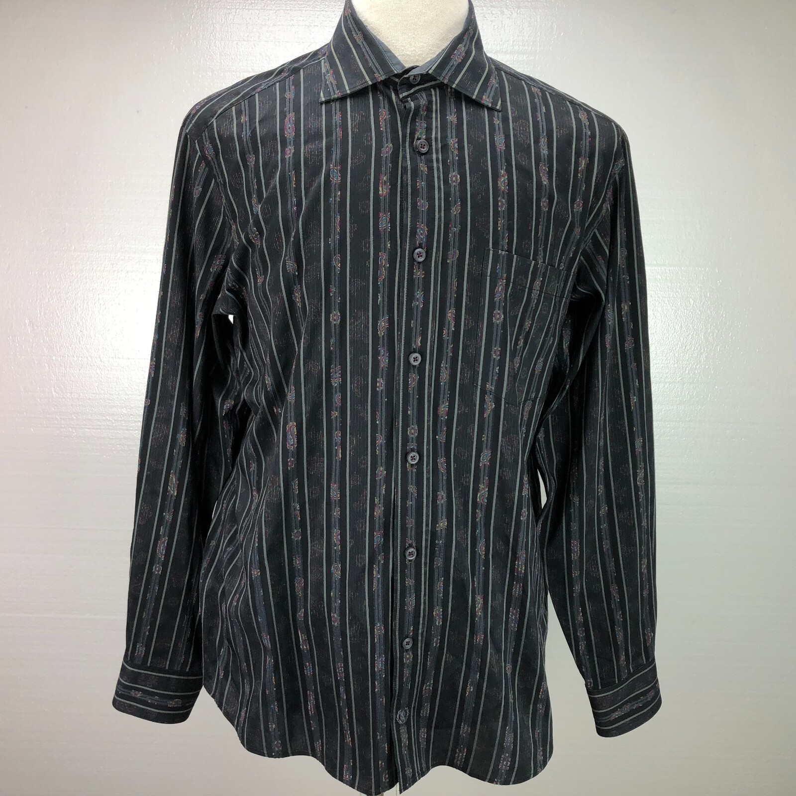 Bugatchi Uomo L Multicolor Stripes Button Front L… - image 1