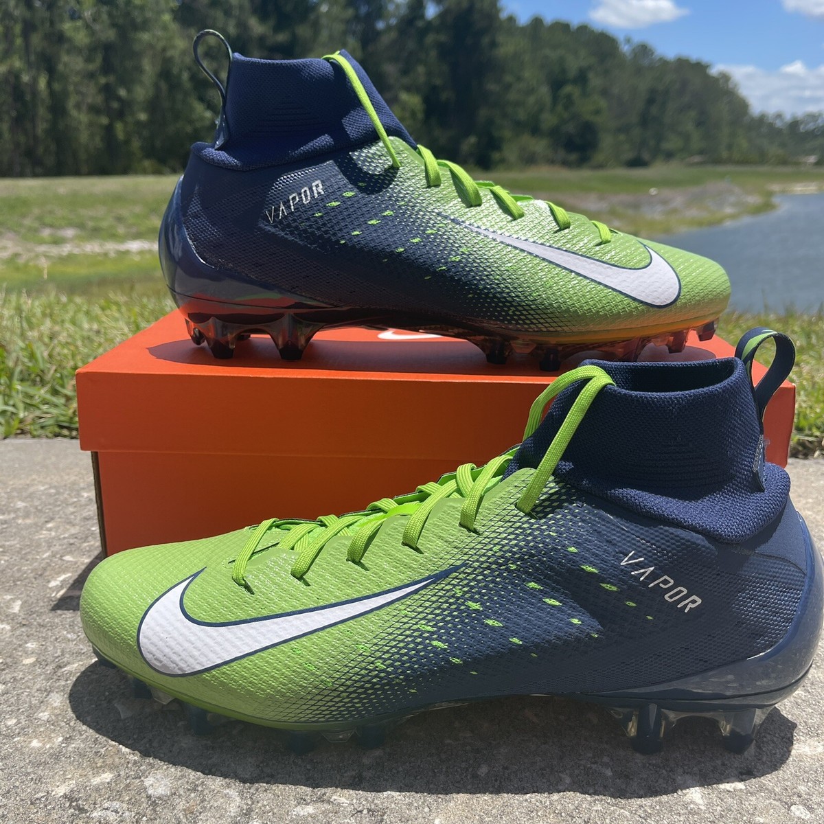 Nike Vapor Untouchable Pro 3 Cleats Seahawks Neon Green Navy