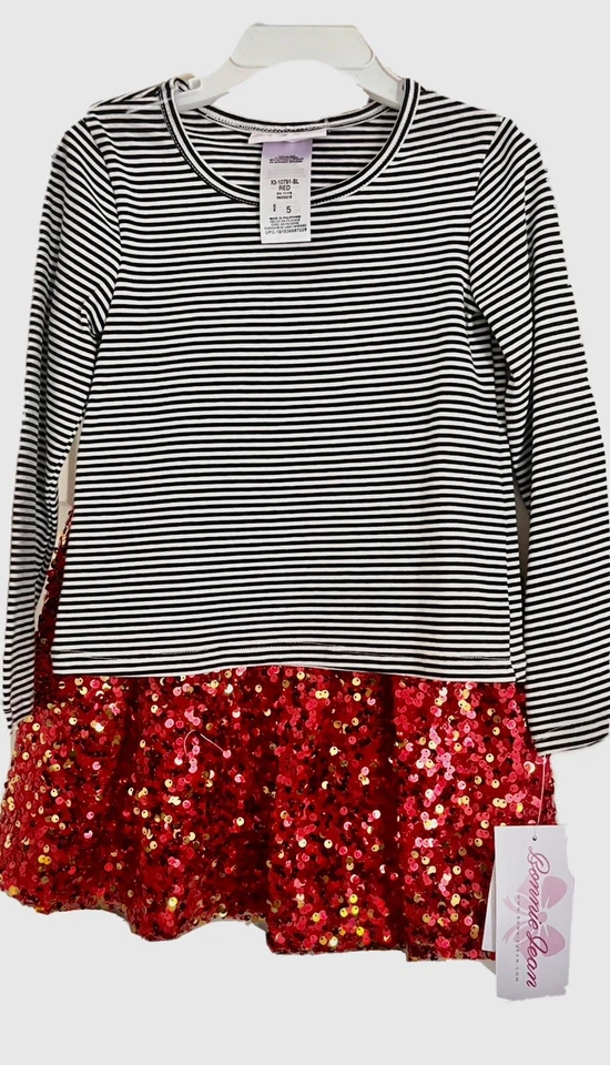 Top Bonnie Jean Niñas 5 o 6 con Falda Lentejuelas Rojas Navidad Vacaciones Forrado Brillante Foto 3 de 4