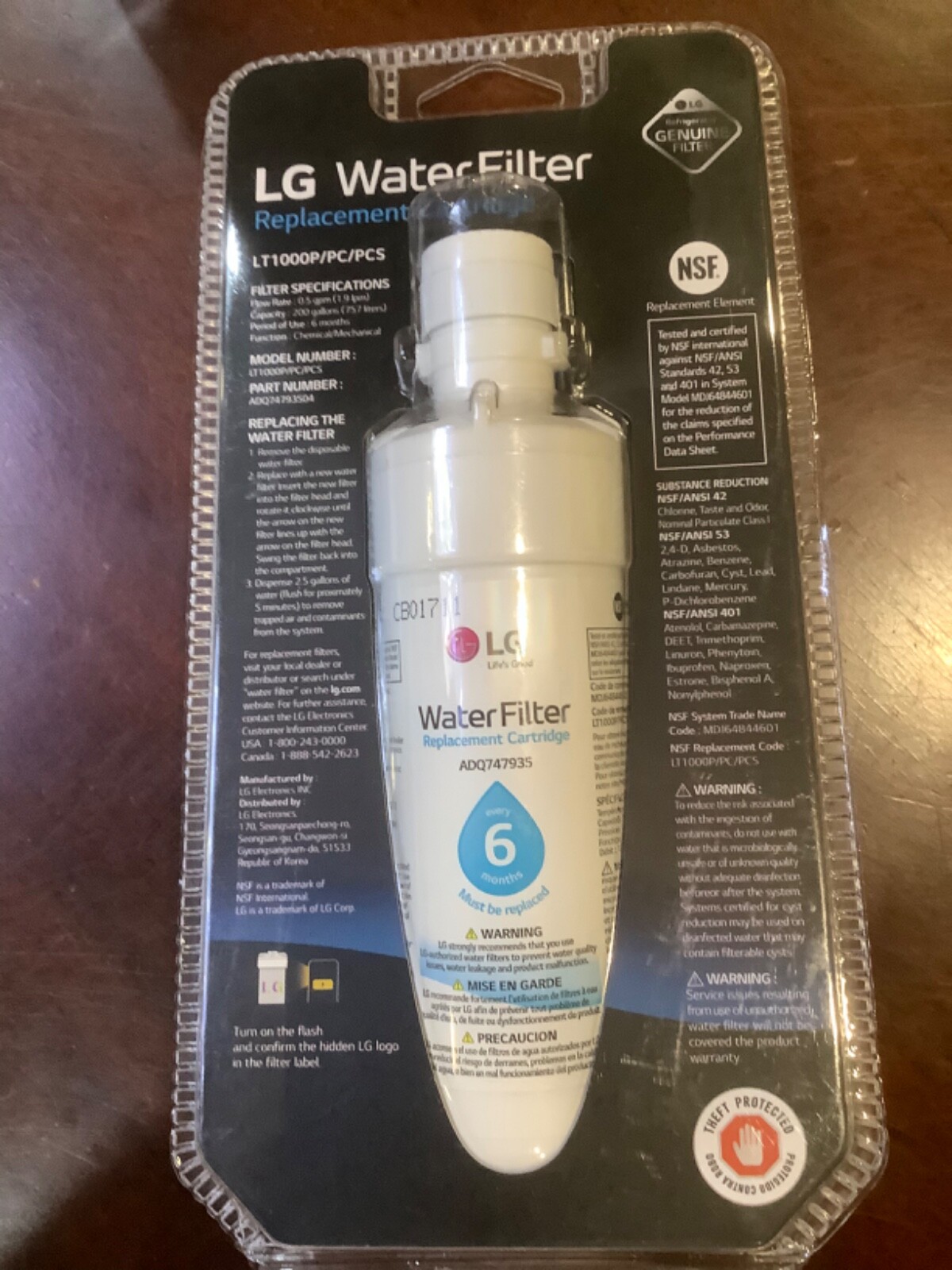 *BRAND NEW* LG Electronics Refrigerator Water Filter LT1000ADQ747935