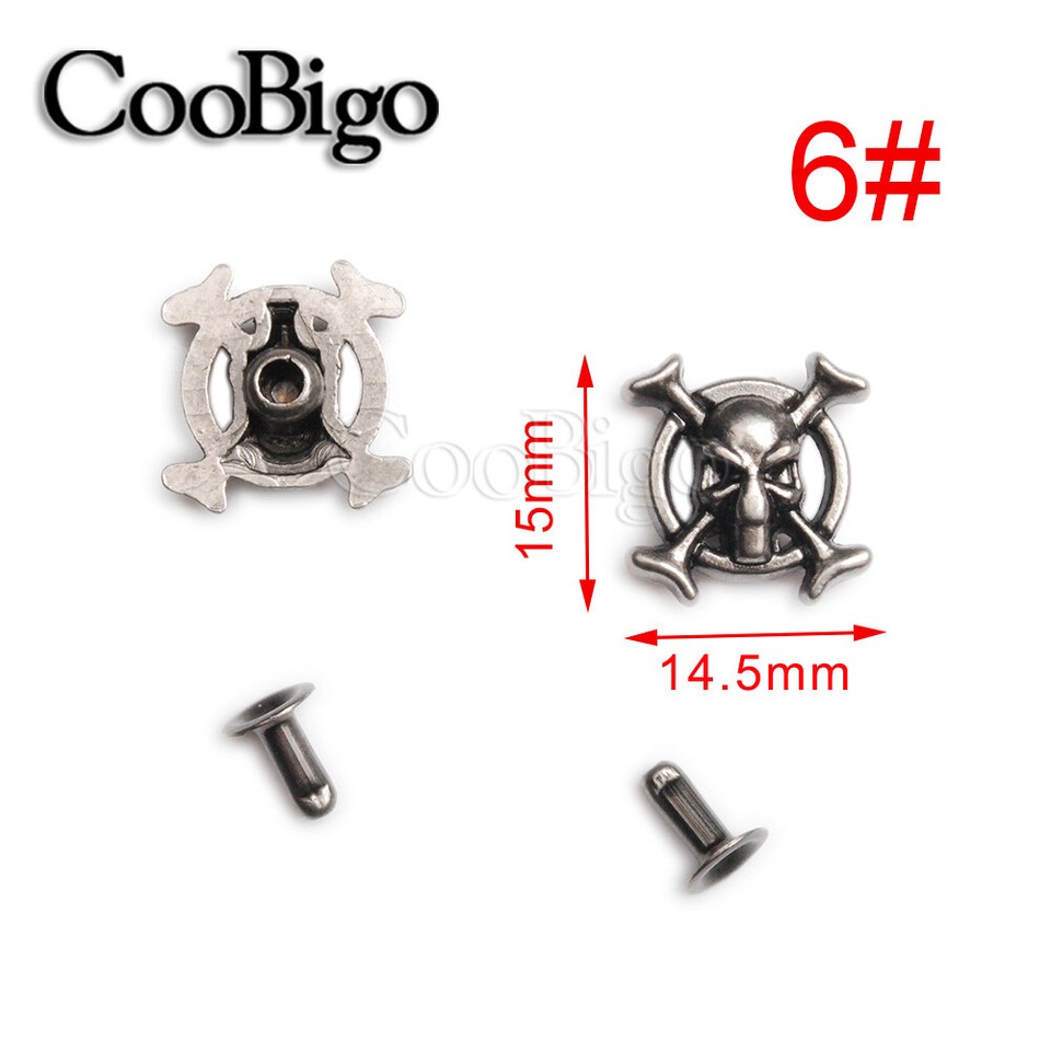 100X Pewter Skull Rivet Stud Spike Punk Rock Leather Craft Bracelet ...