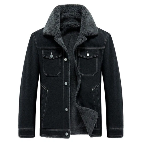 Men Sherpa Fleece Lined Thicken Denim Jacket Winter Lapel Jean Trucker Coat Warm - Imagen 2 de 9