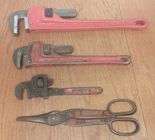 Lot of 4 Tools: Vintage RIDGID Husky 10" 14" 18"  Heavy Duty Steel Pipe Wrench