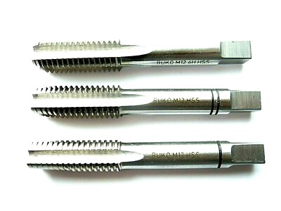 RUKO 230120 Hand Gewindebohrer Set M12 DIN 352 HSS 3-teilig M12x1.75 HGB Satz 
