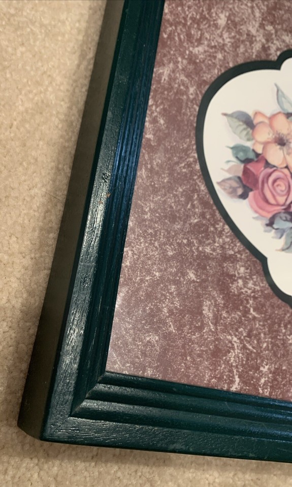 Vintage Home Interiors, Birds, Hearts, Flowers Print In Green Frame 19