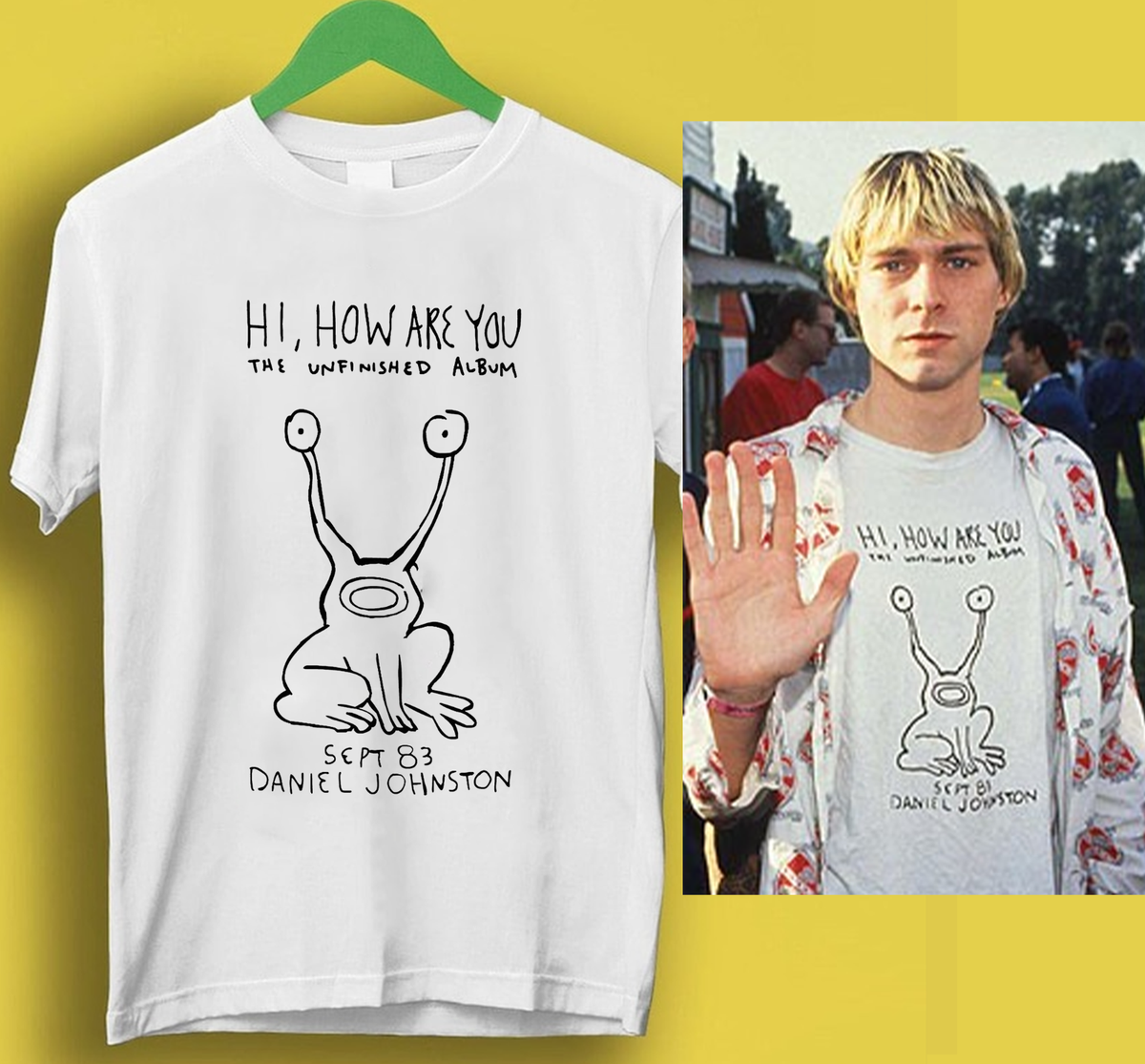 HOT Daniel Johnston hi how are you shirt as worn by kurt Cobain