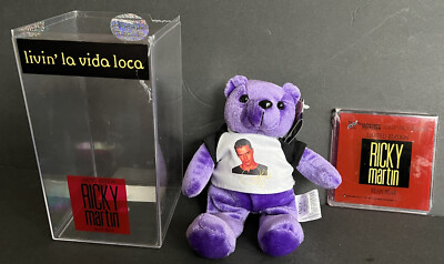 RICKY MARTIN PURPLE BEANIE BEAR 1999 LIMITED EDITION NUMBERED w/ Tags & Case