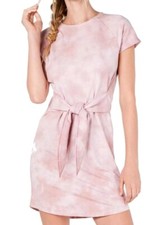 Ideology Pink Tie Dye Dress Raglan Short Sleeve Sweater Delphinium Tie Waist M