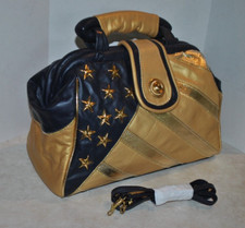 Vtg Andre' Nicole Leather Crossbody Bowling Bag Patriotic Stylish Gold Us Flag