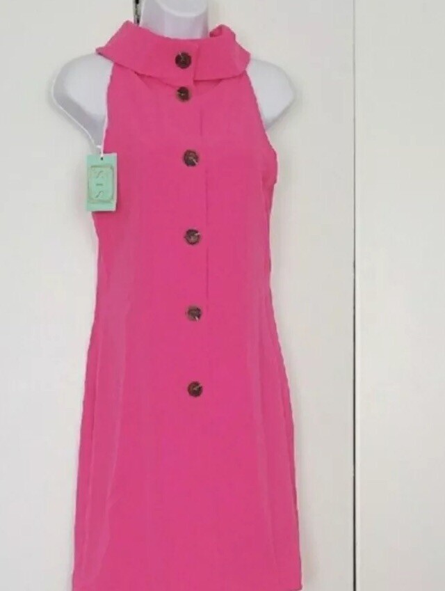 sail to sable hot pink dress Cowl Neck Shift Back Buttons Size M $228 NWT del:2022-05
