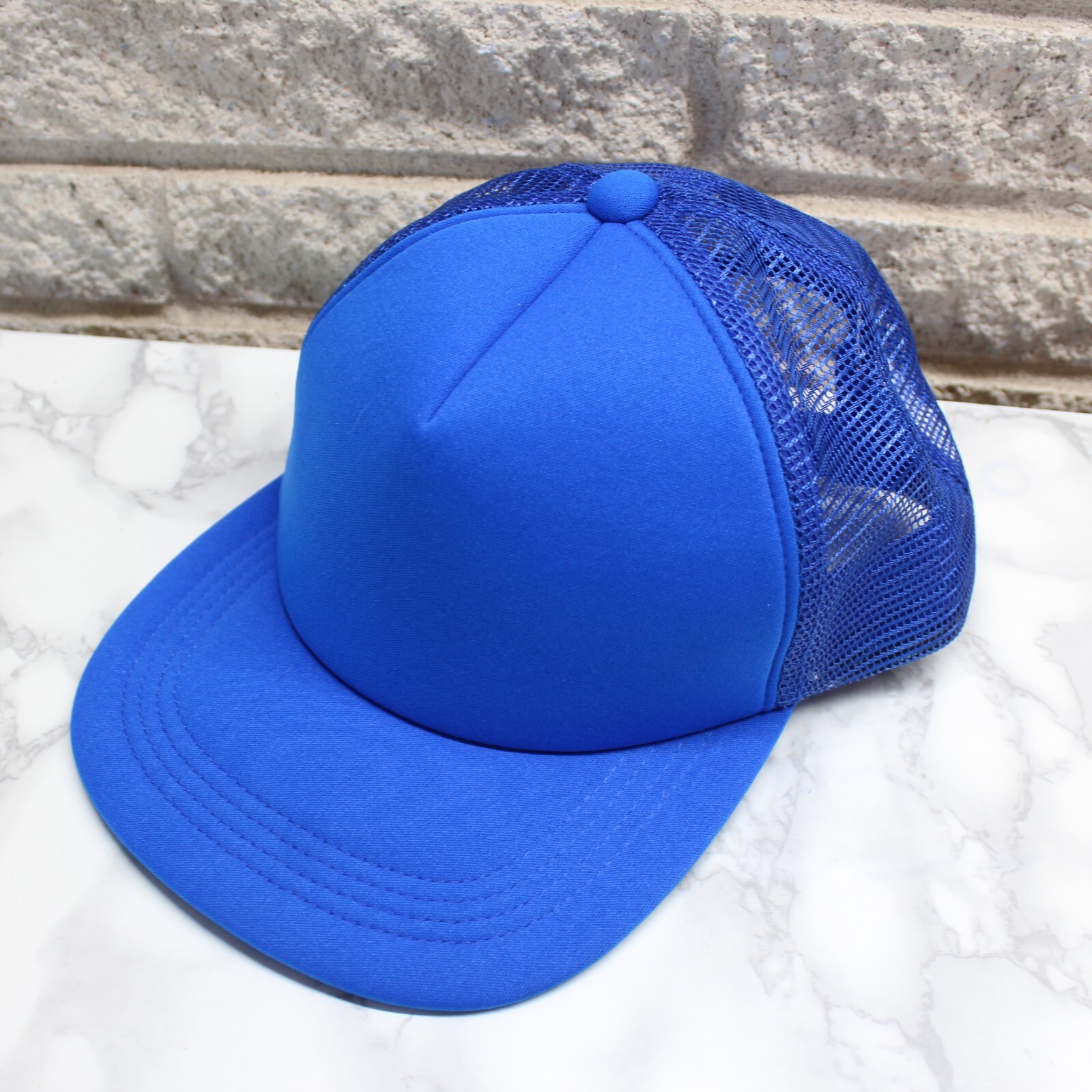 Solid Blue Trucker Ball Cap Hat Snapback - image 2