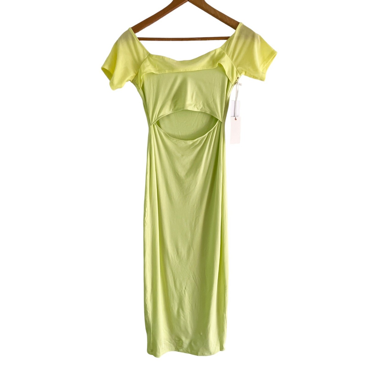 Good American Off Shoulder Cut Out Bodycon Midi Dress Key Lime Green Size 0  NEW | eBay