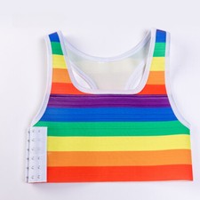 Lady Lesbian Tomboy Chest Breast Binder Rainbow Vest Tops Buckle Pullover Casual