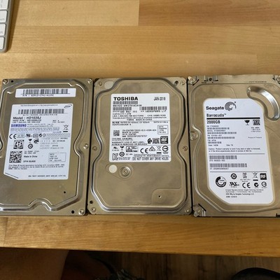 Lot of 3 SATA Hard Drives 1TB 1TB 2TB Samsung Toshiba Seagate Wiped Tested