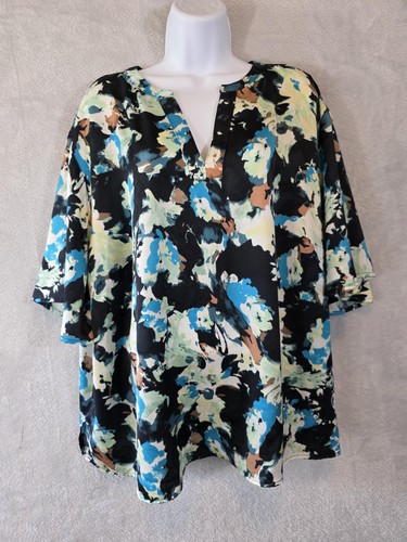 EUC Nine West Blouse Womens 2X Multicolor Dark Floral Office Contemporary - Picture 2 of 11