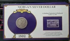 1892 Morgan Silver Dollar and Commemorative Stamp