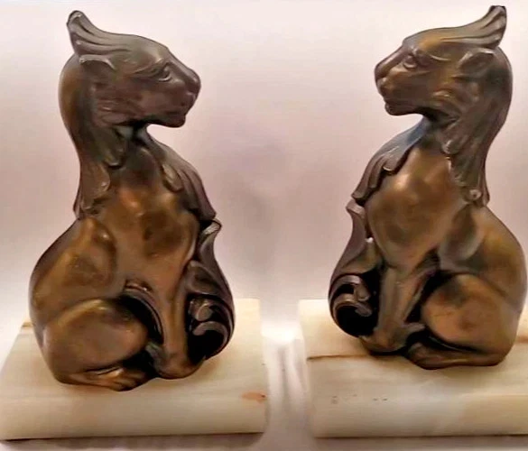 Par de sujetalibros de leona de bronce de 1867 Clovis Edmond Masson escultura antigua francesa Foto 4 de 4