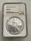 2007 SILVER EAGLE NGC MS 69 ~~ BROWN LABEL  ~~ NO SPOTS ~~ PRISTINE   (106)