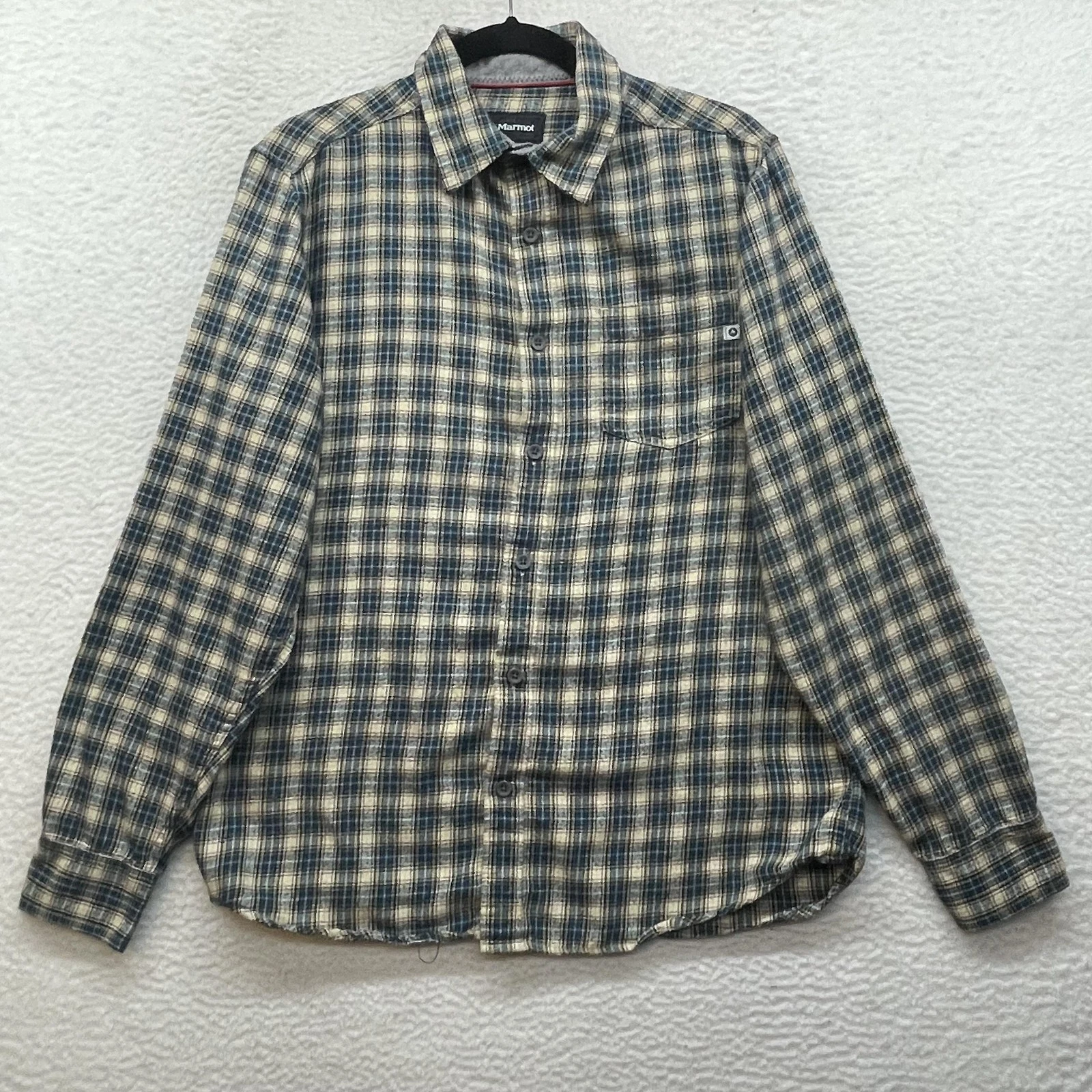 Marmot Shirt Mens Medium Blue Plaid Flannel Button Down Long Sleeve Outdoor