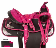 Pink/ Black Synthetic Western Barrel Racing Horse Tack Saddle Size 15".