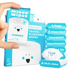 Hypoallergenic Travel Wipes - Safe  Flushable for All Ages - 48 Count