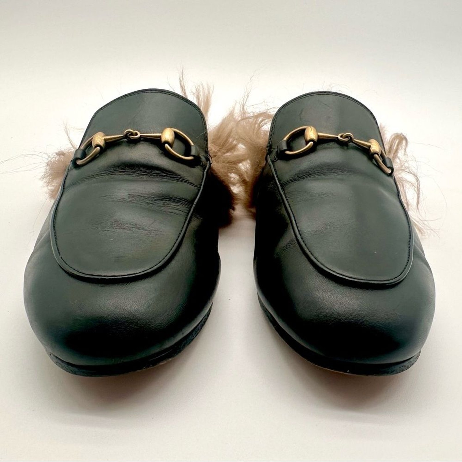 Gucci Princetown Fur Mule Black Horsebit SlipperShearling Loafer Flats EU37 US7 image 10