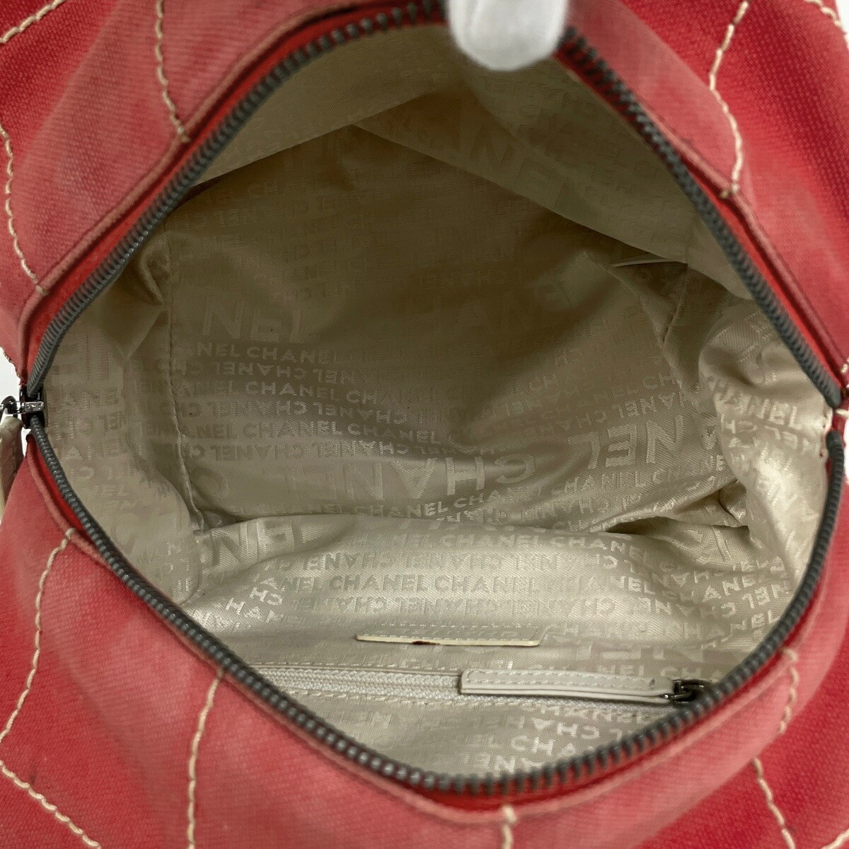 CHANEL Chocolate Bar Wild Stitch Handbag Red Cream Canvas #BS1434