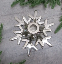 Silver Metal Snowflake Taper Candlestick Holder Crate & Barrel 6.25 Inches Shiny