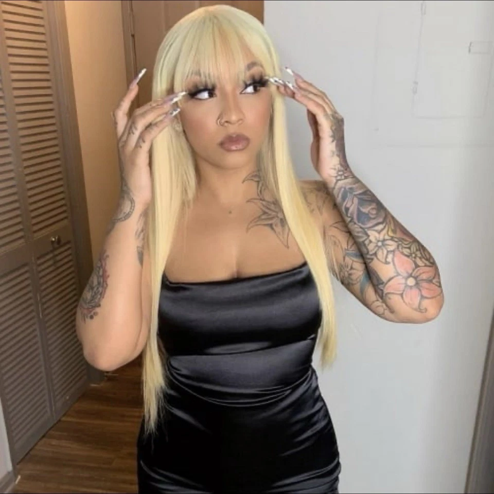 全新 24 英寸真人直发金发机制造假发带手镯 — 第 3/4 张图片