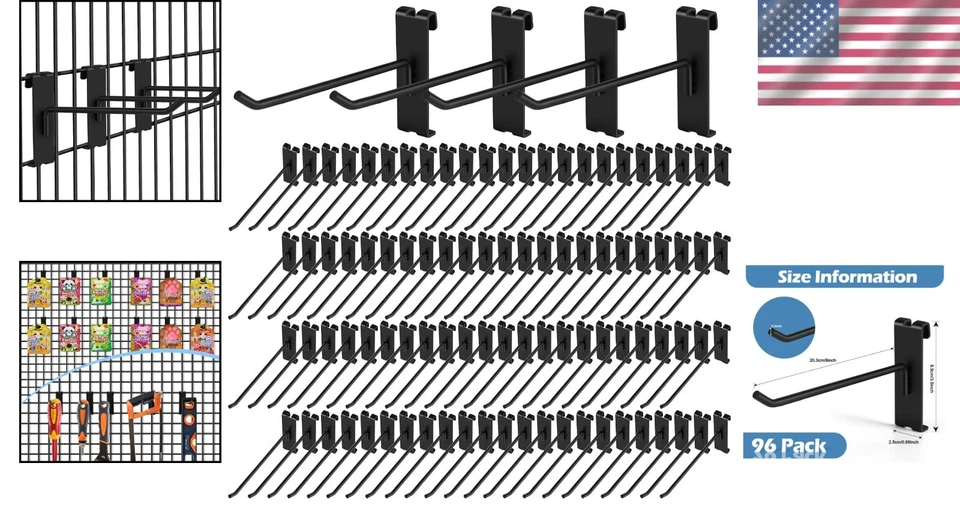 96-Pack Heavy Duty Black 8-Inch Gridwall Hooks for Ultimate Display Solutions - Image 2 of 4
