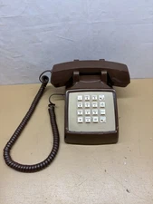 1986 VTG AT&T Traditional 100 Brown Tan Push Button Phone Corded Desk Table BH