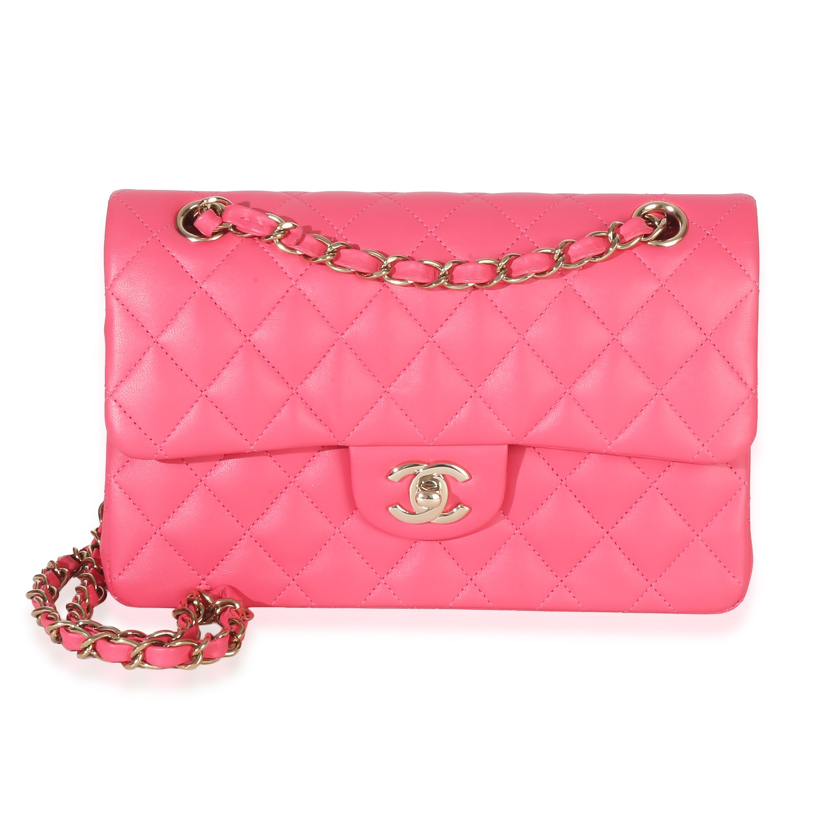 Chanel Pink Quilted Lambskin Small Classic Double Flap Bag