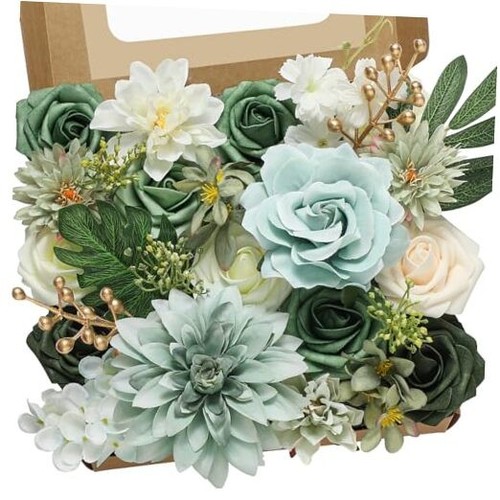 Artificial Green Flowers Silk Fake Flowers for DIY Wedding 1 Box A Green