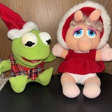 Miss Piggy Kermit VTG 1987 Henson Plush Christmas Muppet Babies Lot 2 Xmas