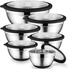 Mixing Bowls with Lids Set of 6 for Kitchen, Stainless Steel Metal Nesting Bowls
