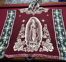 Virgin Mary Reversible Hooded Poncho Alpaca And Acrylic Made In Ecuador One Size