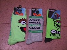Lot 3 Diff OSCAR THE GROUCH Adult Unisex SOCKS Sesame Street trendy fun cute NWT