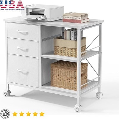 Heavy Duty Printer Stand Mobile Cabinet Office Storage Rolling Table W/ Drawers