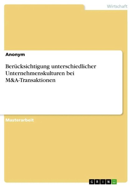 Anonymous | BerüCksichtigung Unterschiedlicher Unternehmenskulturen Bei...-image