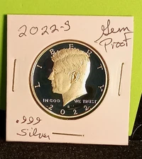 2022 S SILVER PROOF Gem Deep Cameo Kennedy Half Dollar  .999 Fine 99.9% SILVER A