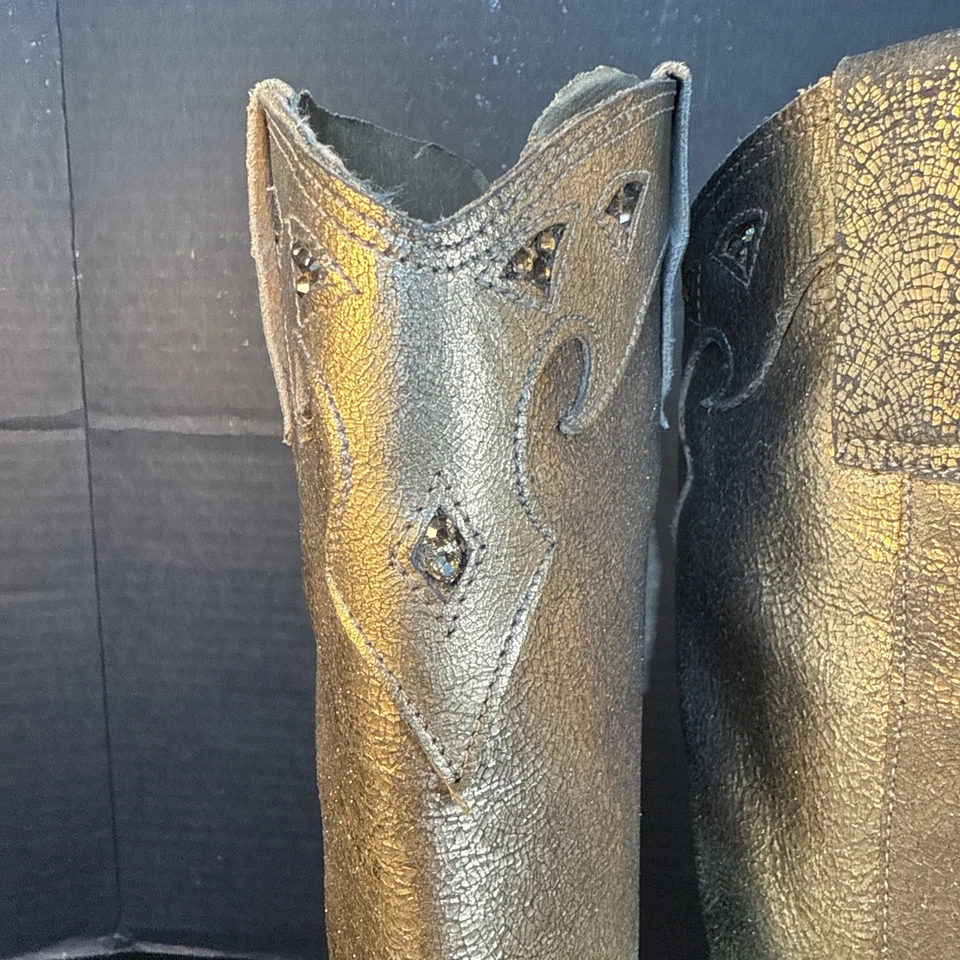 Mia Western Gold Metallic With Rhinestones Size 6M Boots Made In Brazil Leather  - Image 2 of 4